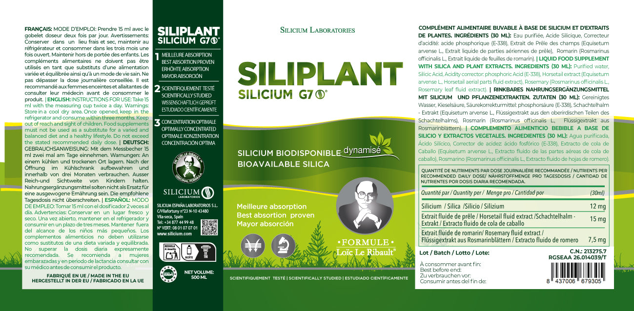 Silicium G7 Siliplant – Silicium organique végétal pour articulations, peau et anti-âge | 500 ml