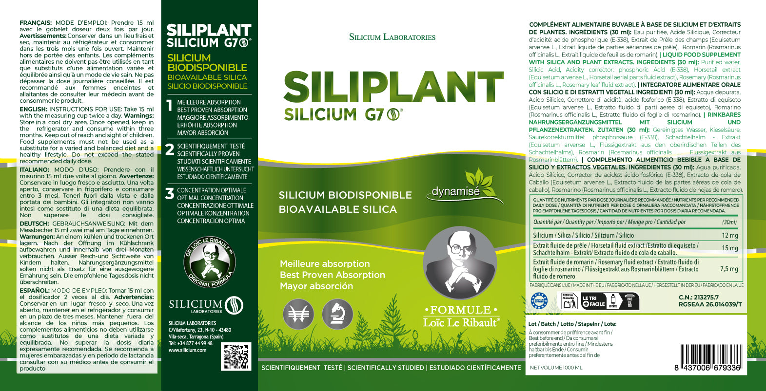 Silicium G7 Siliplant – Organic Plant-Based Silicon for Joints, Skin and Anti-Aging | 1L
