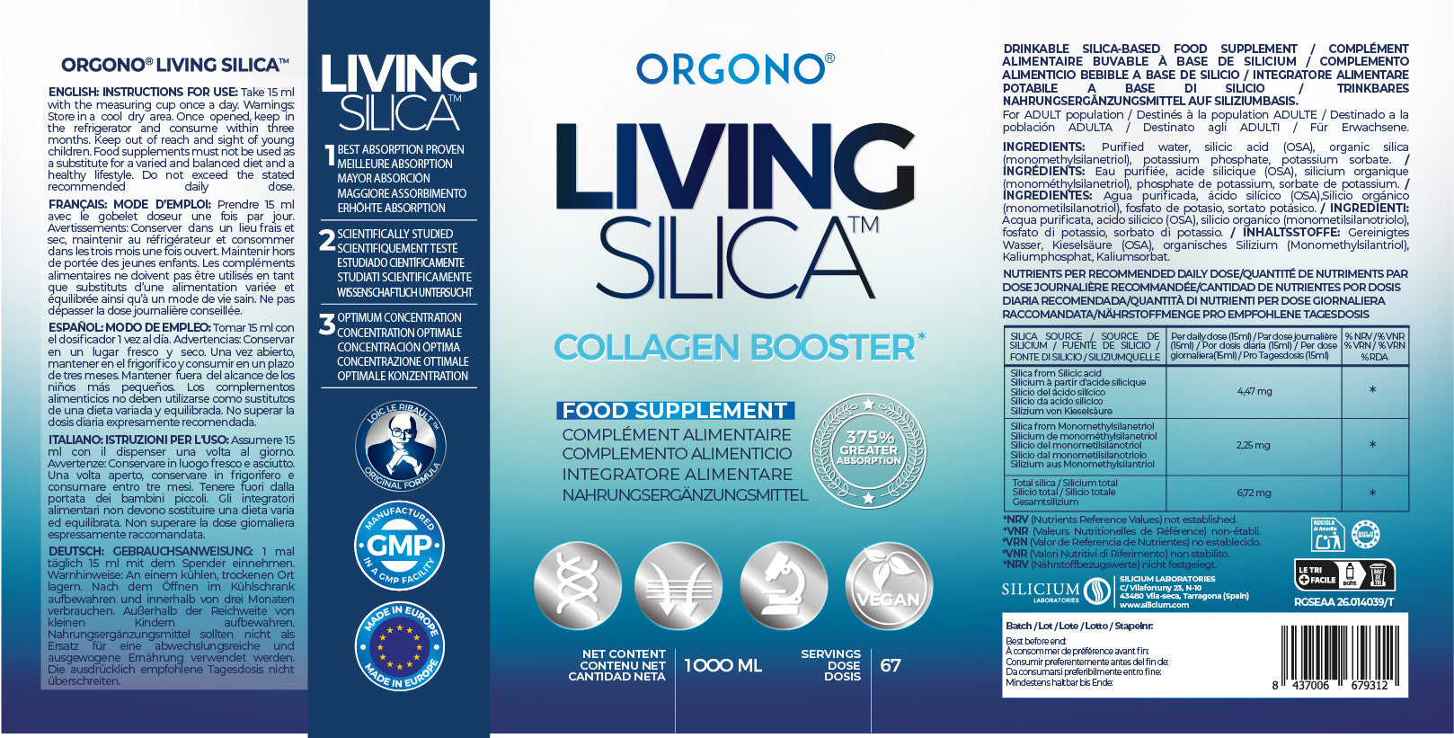 LIVING SILICA® Collagen Booster – Organisches Silizium für Haut, Gelenke und Haare | 1L