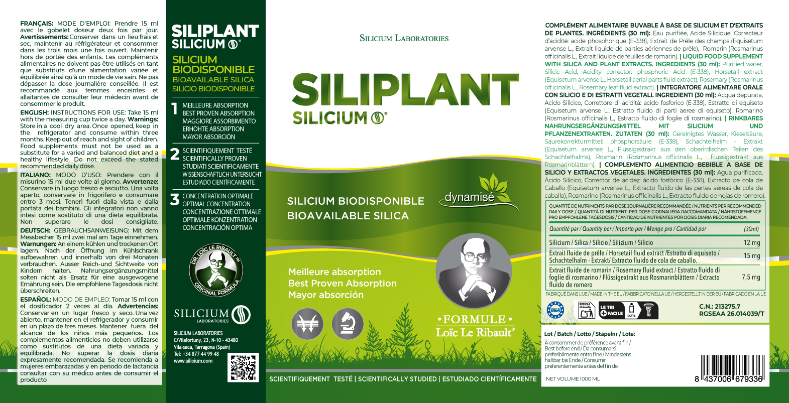 Silicium Siliplant – Silicio Orgánico Vegetal para Articulaciones, Piel y Antiedad | 1L